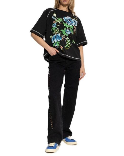 KENZO Black T-Shirt With Floral Motif