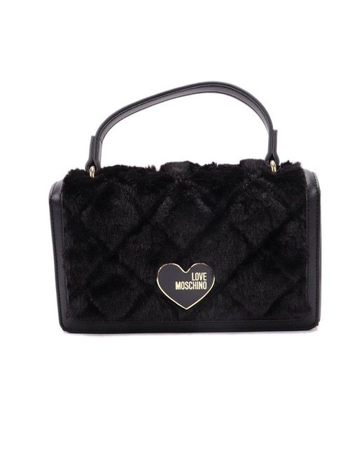 Love Moschino Black Logo-plaque Chain-linked Tote Bag