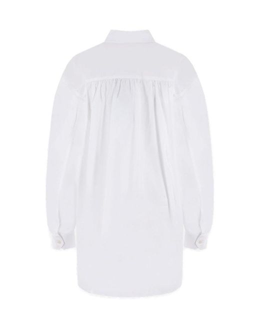 Plan C White Long Puff Sleeved Buttoned Shirt