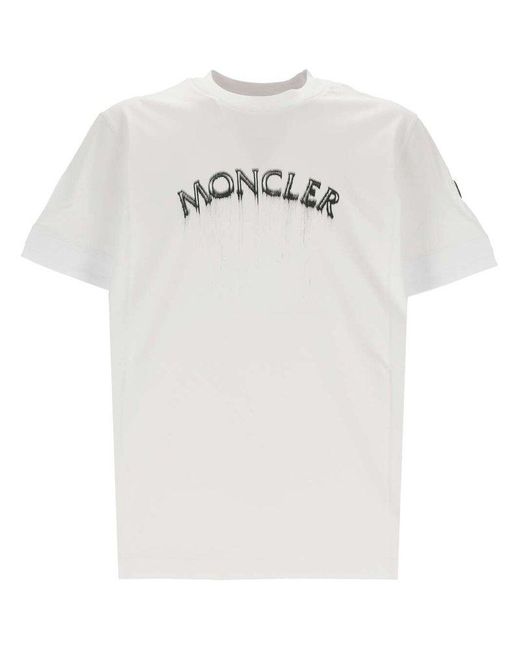 Moncler White Logo Printed Crewneck T-shirt