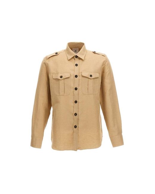 PT Torino Natural Long-sleeved Epaulettes Buttoned Shirt for men