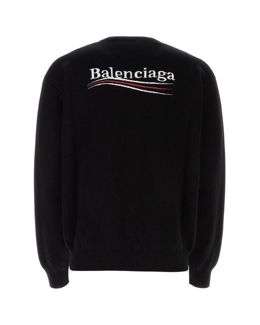 Balenciaga Logo-embroidered Crewneck Sweater in Black Men | Lyst