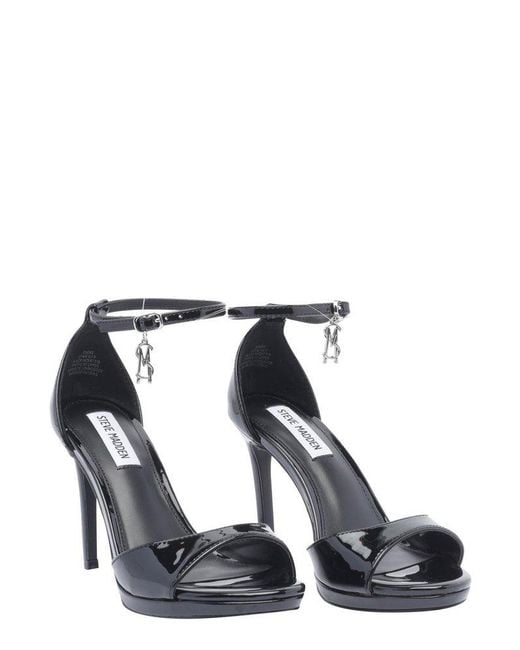 Steve Madden Black Logo Charm Ankle-Strap Sandals