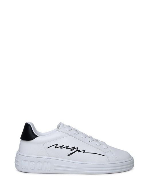 MSGM White Logo Printed Lace-up Sneakers