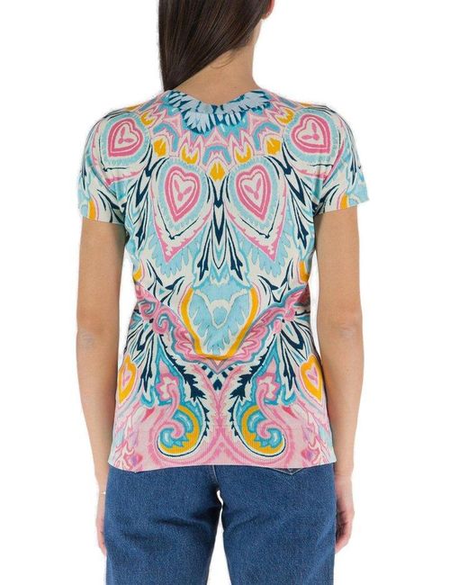 Etro Blue Graphic Printed Short Sleeved Jumper