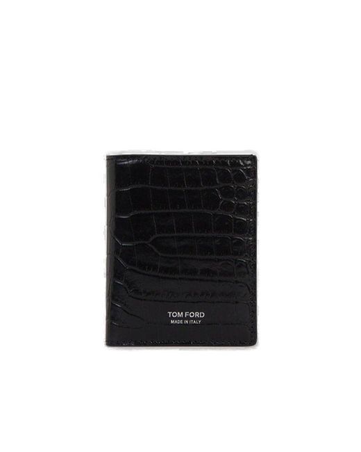 Tom Ford Black Embossed Bi-fold Wallet for men