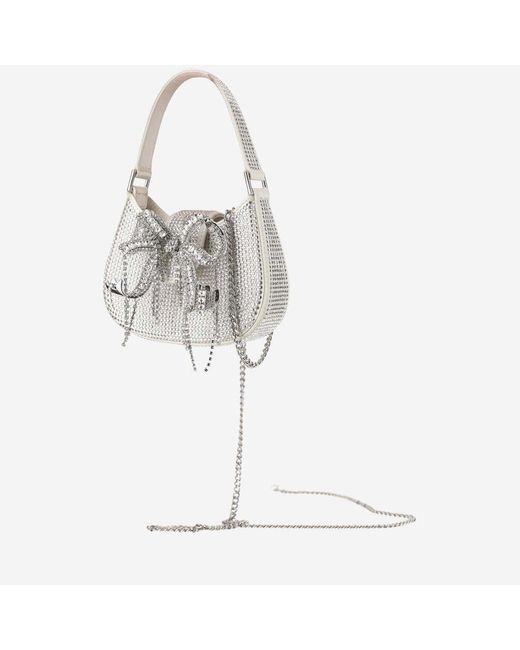 Self-Portrait Gray Embellished Crescent Bow Micro Tote Bag