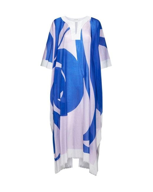 Dries Van Noten Blue Print Cotton Caftan Dress