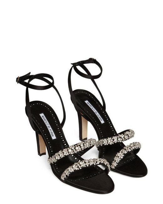 Manolo Blahnik Black Vedada Satin Embellished Sandals