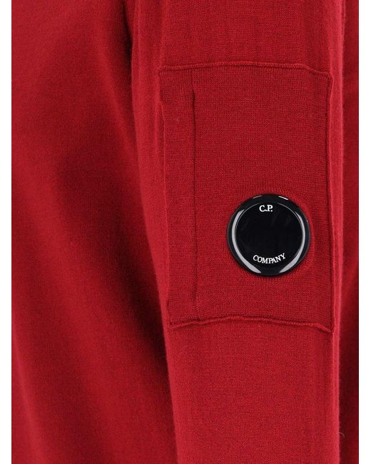 C P Company Red 'lens' Crew Neck Sweater for men
