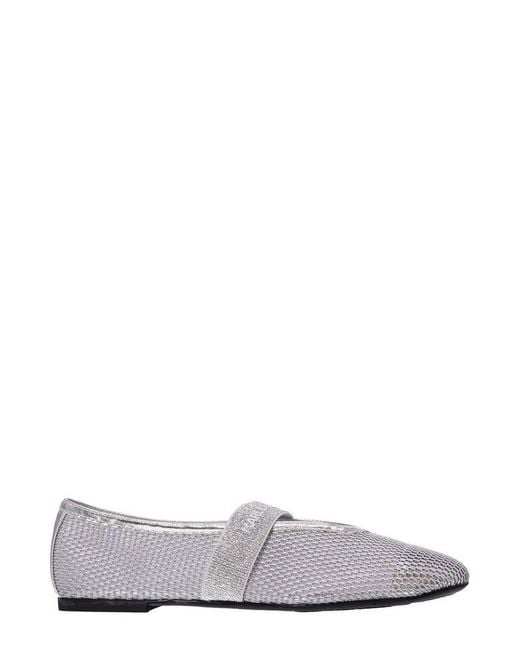 Karl Lagerfeld White Logo Strap Slip-On Flat Shoes