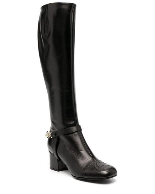 Gucci Black Chain Detail Knee Length Boots