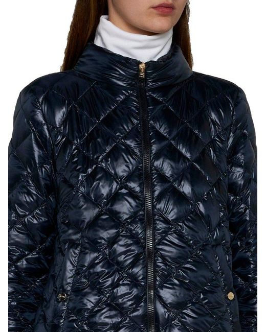 Herno Blue Quilted Nylon Down Bomber Jacket