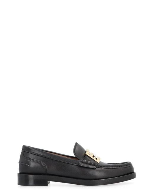 Fendi Black Ff Buckle Leather Loafers