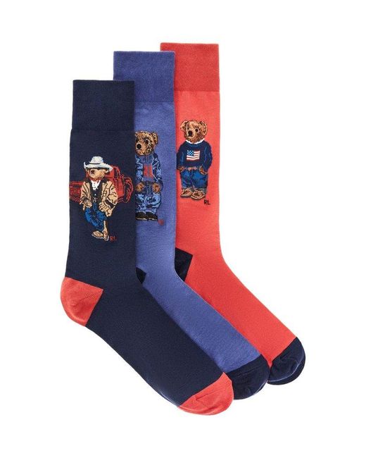 Polo Ralph Lauren Blue Three Pack 'polo Bear' Socks for men