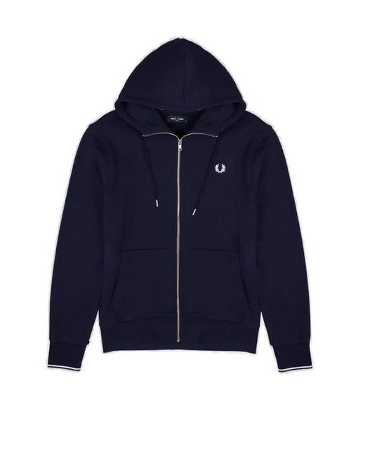 Fred Perry Blue Logo-embroidered Drawstring Hoodie for men