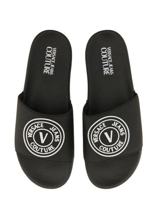 Versace Jeans Couture Logo Slide Sandal in Black for Men | Lyst