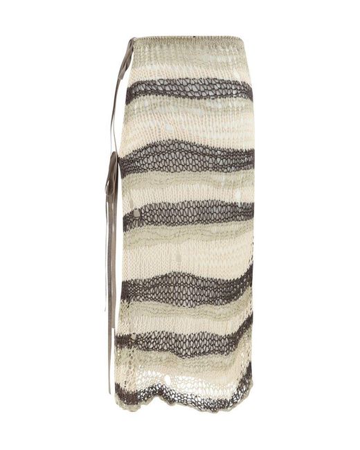 Sportmax Natural Tied Waist Striped Knitted Skirt