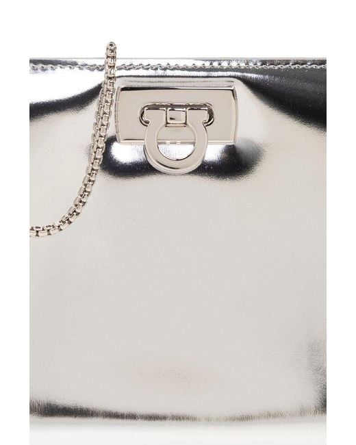 Ferragamo Metallic Diana Mini Chain Clutch Bag