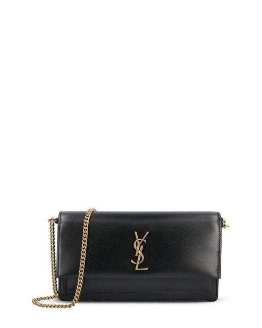 Saint Laurent Black Sunset Foldover Top Clutch Bag