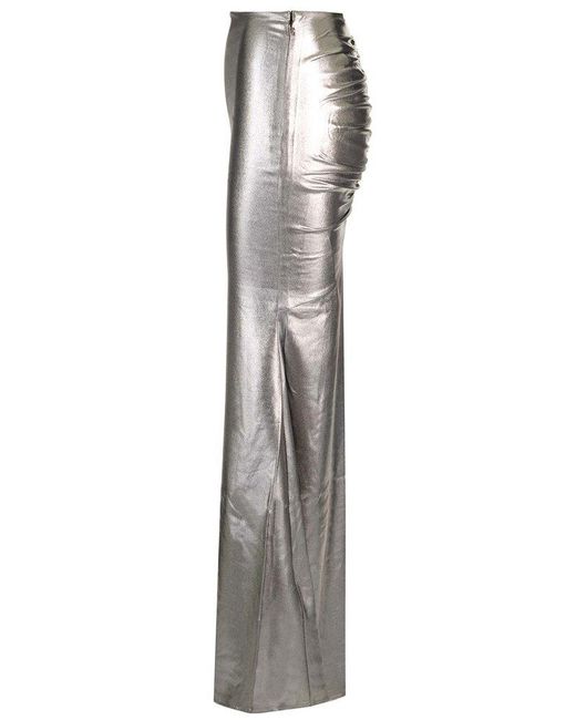 ROTATE BIRGER CHRISTENSEN Gray A-shape Metallic Maxi Skirt