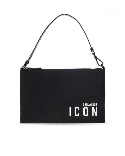 DSquared² Black Icon Logo Printed Zip-up Clutch Bag