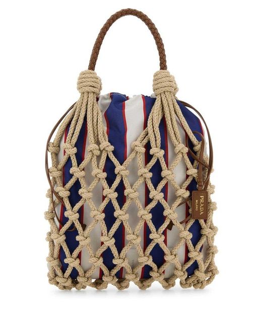 Prada Blue Logo Net Tote Bag