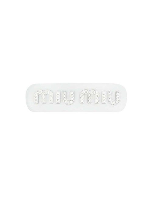 Miu Miu White Logo Detailed Embellished Hair Clip