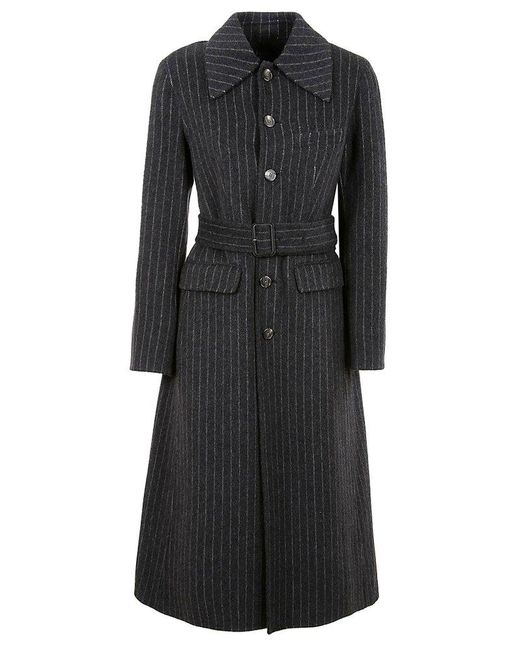 Polo Ralph Lauren Pinstriped Belted Button-up Coat in Black | Lyst