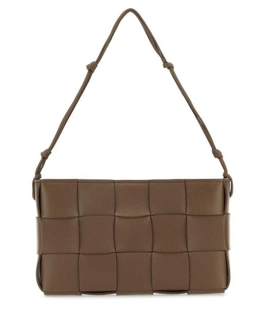 Bottega Veneta Brown Cassette Mini Intreccio Leather Shoulder Bag