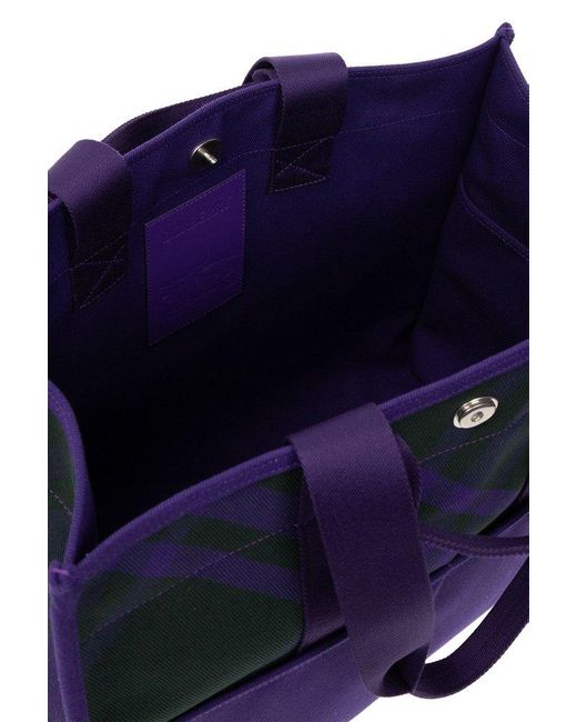 Burberry Purple Check Organic-cotton Tote Bag