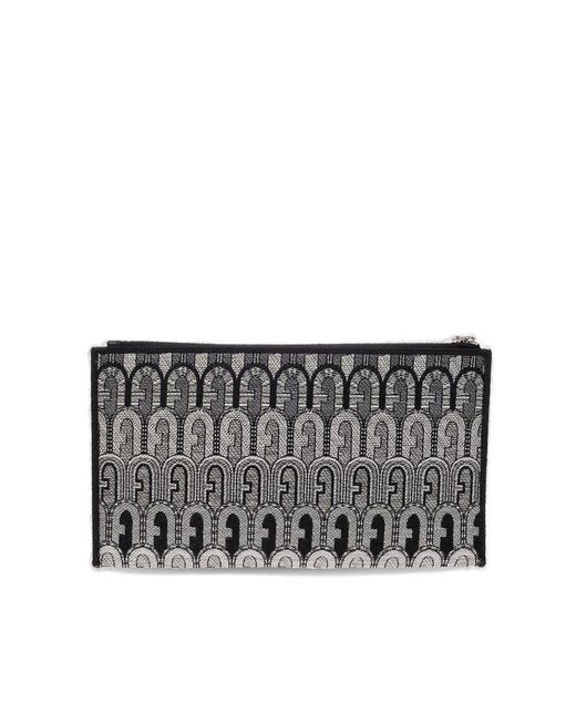 Furla Gray Opportunity Logo Monogram Clutch Bag