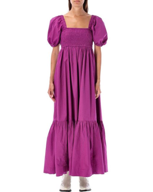 Ganni Purple Poplin Smock Maxi Dress