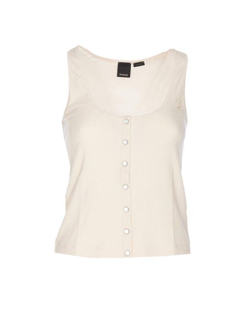 Pinko White Tank Top With Nacre Buttons
