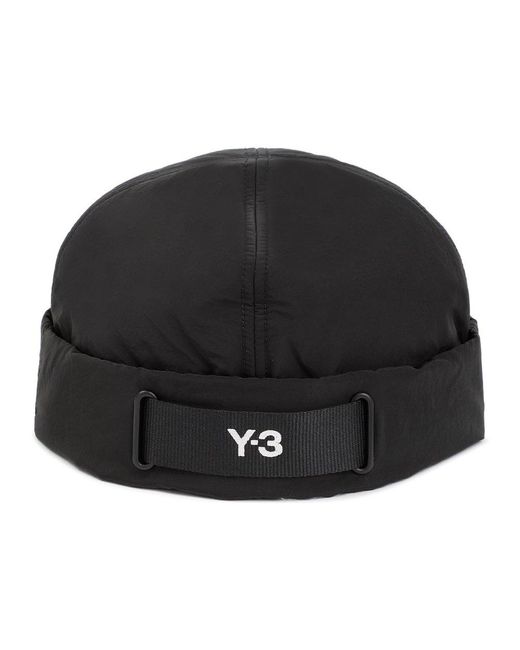 Y-3 Black Beanie With Logo Hat for men