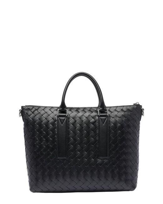 Bottega Veneta Black Intrecciato Zipped Briefcase for men