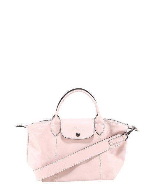 Longchamp Pink Le Pliage Cuir Small Top Handle Bag