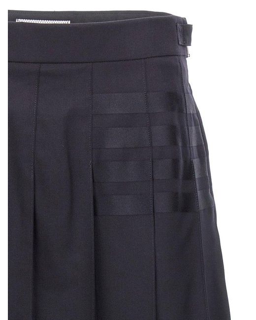 Thom Browne Blue Stripe Detailed Pleated Skirt