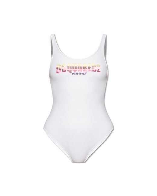 DSquared² White Logo Printed One-piece Swimsuit