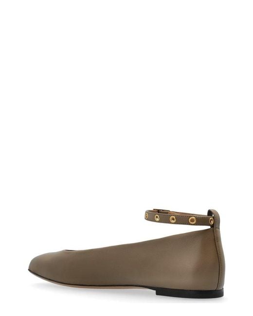 Emporio Armani Brown Square Toe Buckle Detailed Ballet Flats