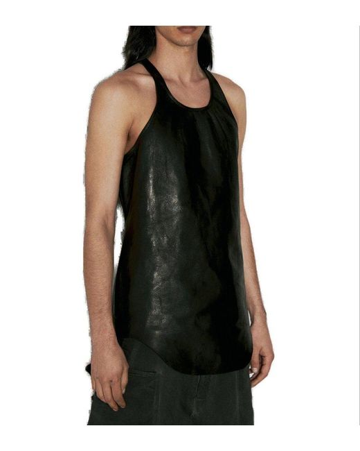 Rick Owens Black Leather Sleeveless Tank Top for men