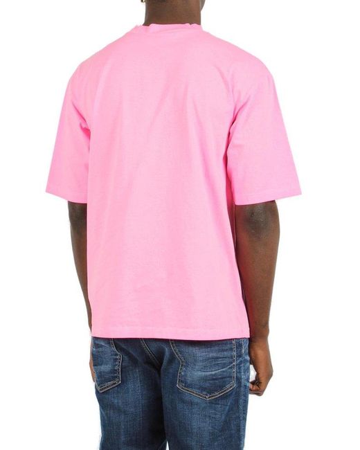 DSquared² Pink Logo Printed Crewneck T-shirt for men