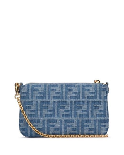 ショルダーバッグ・ポシェット FENDI BAGUETTE WALLET ON CHAIN IN FF JACQUARD Wallet On Chain Baguette Fabric Blue | Fendi