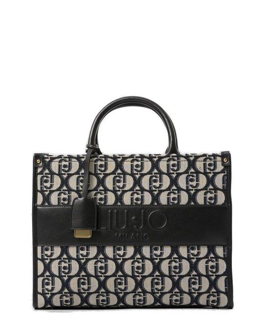 Liu Jo Zip Fastened Logo Jacquard Tote Bag in Black | Lyst