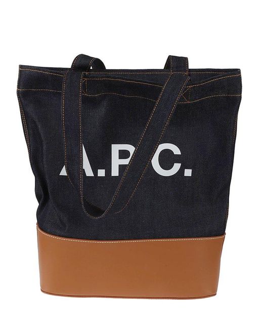 A.P.C. Black Logo Printed Panelled Denim Tote Bag for men