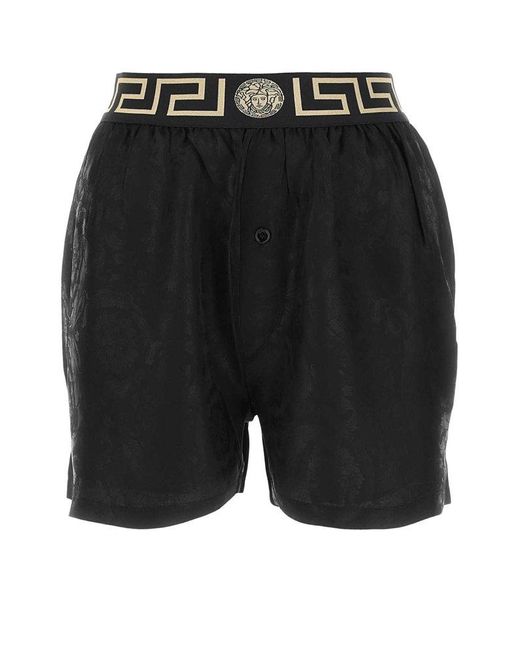 Versace Logo Waistband Pigiama Shorts in Black | Lyst