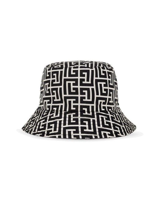 Balmain Monogrammed Reversible Bucket Hat in Black for Men | Lyst