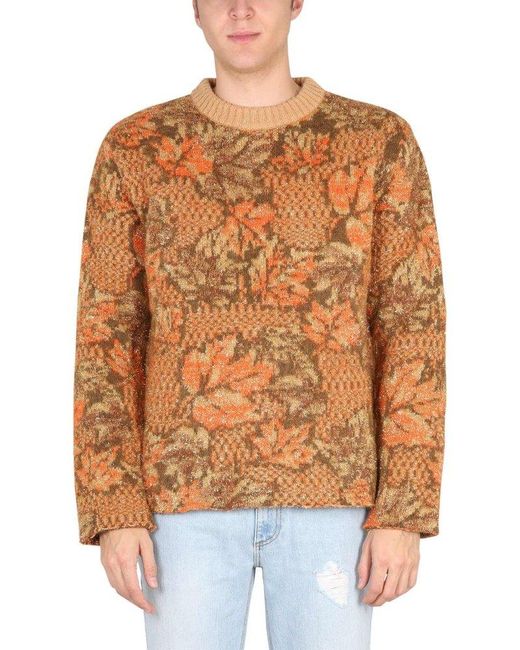 ERL Brown Floral Knit Choker Sweater for men