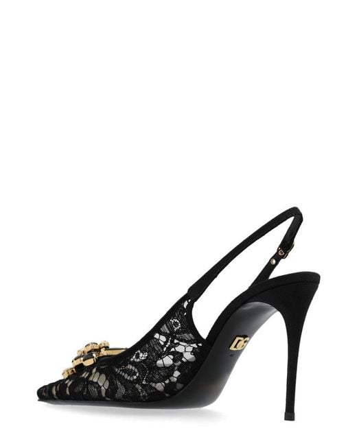 Dolce & Gabbana Black Embellished Pointed Toe Heeled Slingbacks