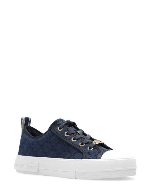 MICHAEL Michael Kors Evy Empire Logo Embossed Sneakers in Blue | Lyst